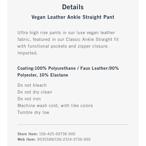 Abercrombie & Fitch The Ankle Straight Ultra High Rise Vegan Leather Size 4/27 - Picture 6 of 11